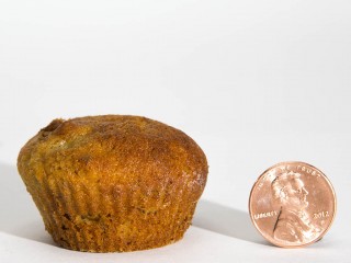 Mini Banana Muffin and Abraham Lincoln for scale.