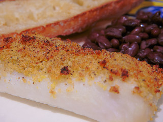 Simple baked cod, with Italian bread crumb topping.